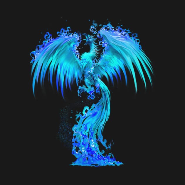 Fantasy Blue Ice Phoenix Rises From The Fiery Ashes by Atteestude