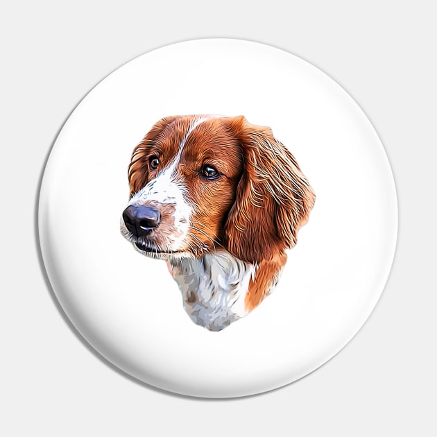 Welsh Springer Spaniel Dog Head Art Pin by ElegantCat