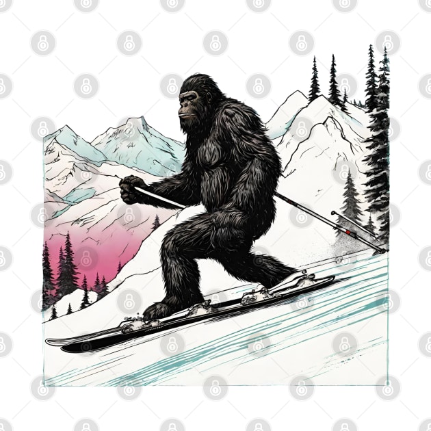 Funny Bigfoot Skiing Dad Bigfoot Believer and Ski in Mountain by DaysuCollege