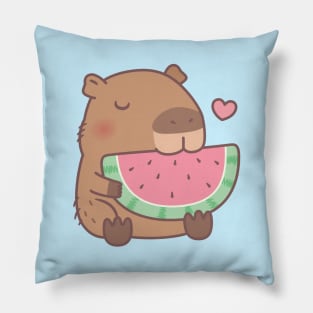 Cute Capybara Eating Watermelon Pillow