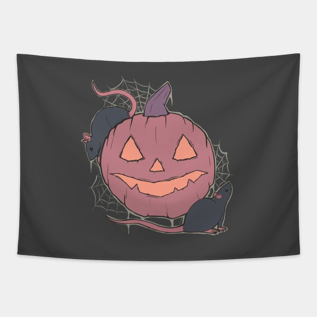 Haunted Pumpkin & Rats Tapestry by Adrielle-art