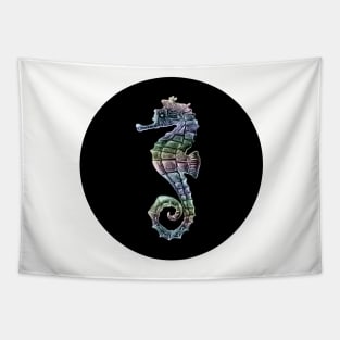 Pastel Seahorse on Black Tapestry