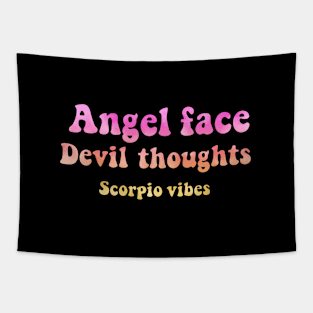 Angel face devil thoughts Scorpio funny quotes sayings zodiac astrology signs 70s 80s aesthetic Tapestry