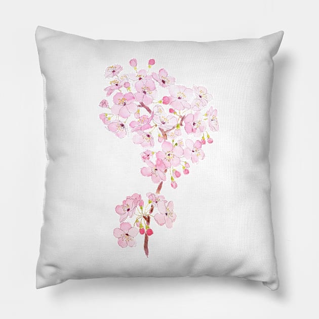 cherry blossom ink and watercolor 2 Pillow by colorandcolor