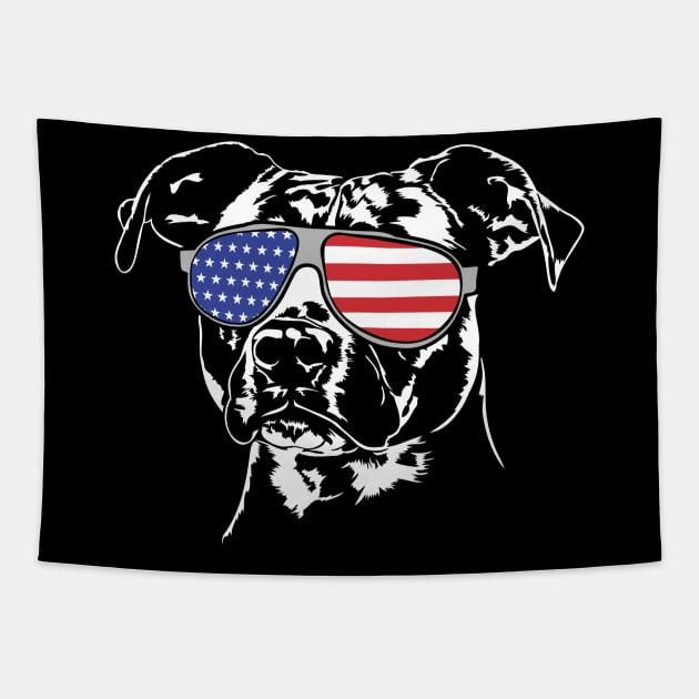 Patriotic American Staffordshire Terrier American Flag Sunglasses Tapestry by wilsigns