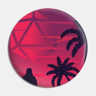 Synthwave Futuristic Polyhedral D20 Dice Sun Pin