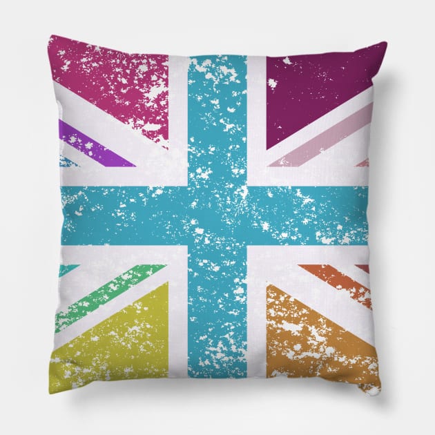 Distressed Union Flag Multicolored Pillow by NataliePaskell