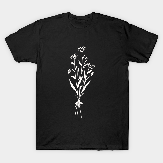 Wildflower Poppy Bouquet On Tan Light Brown One Line Art Flowers - Wildflowers - T-Shirt