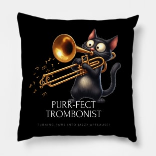 Funny Cat Playing Trombone Brass Musician Pillow