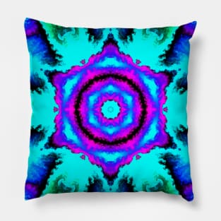 Psychedelic Mandala Flower Purple Blue and Green Pillow