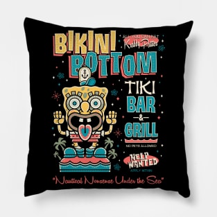 Bikini Bottom Tiki Bar - Vintage Surf - Hawaii Island Vacation Pillow