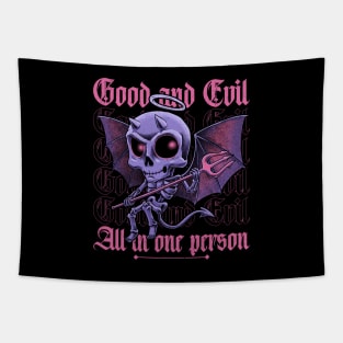 Good and Evil - Funny Diabolical Skull Tapestry