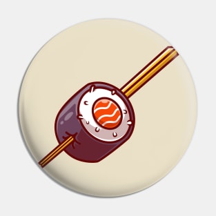 Sushi Salmon Roll With Chopstick Cartoon Pin