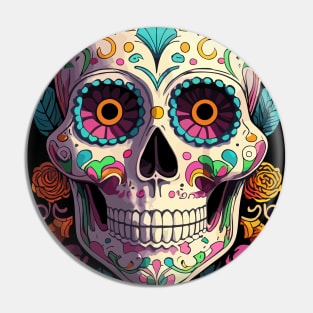 Dia De Los Muertos, Retro Sugar Skull Design Pin