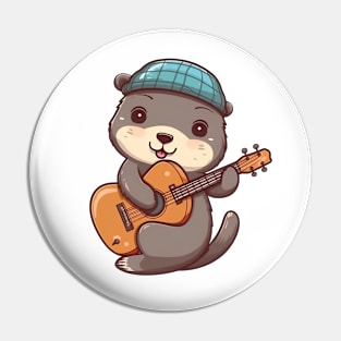 Cute Beaver Playing Acoustic Guitar Pin