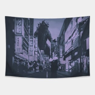 love in the city with godzilla Tapestry