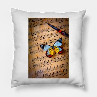 Colorful Butterfly On Sheet Music Pillow