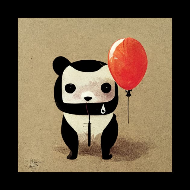 Cute little panda bear with a red balloon. by Liana Campbell