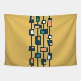 Mid Century Funky Blocks in Yellow, Charcoal, Teal, and Orange Tapestry