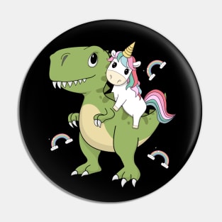 Unicorn Riding Dinosaur Funny Unicorns Party Cute T-Rex Pin