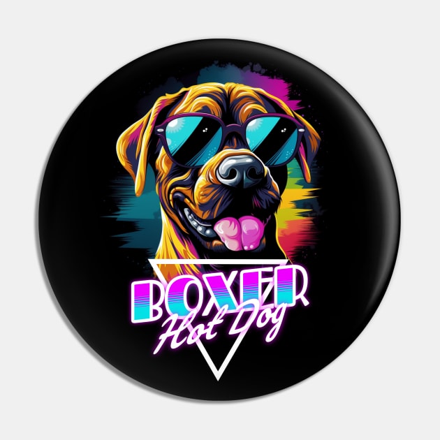 Retro Wave Boxer Hot Dog Shirt Pin by Miami Neon Designs