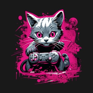 Gamer Cat Funky Graffiti T-Shirt