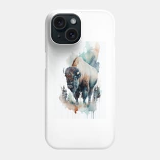 Minimalist Winter Bison Ornamental Watercolor Art Print Muted Tones Phone Case