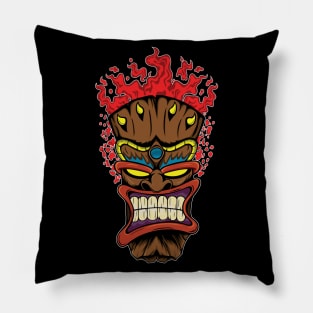 Tiki Mask with Red Fire Pillow