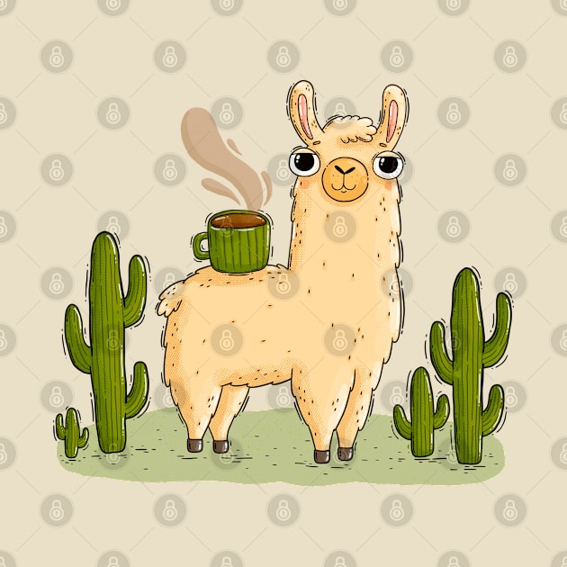 Coffee Llama and cactuses by Tania Tania