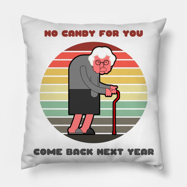 Sunset Old Lady / No Candy for You Pillow by nathalieaynie