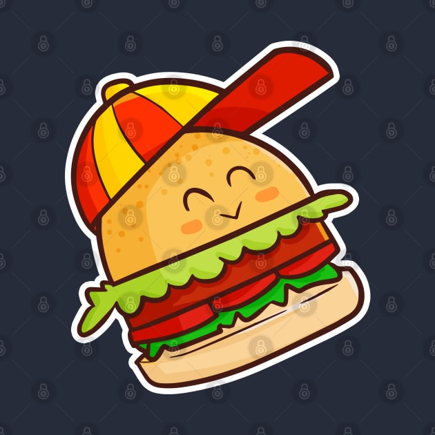 Funky Burger wearing hat by Jocularity Art