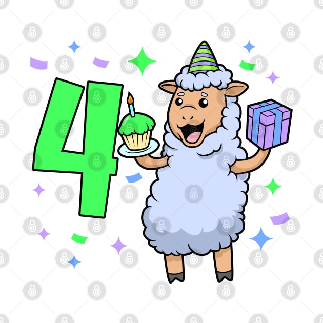 I am 4 with sheep - girl birthday 4 years old by Modern Medieval Design