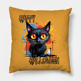 Spooky Cat Happy Halloween Pillow