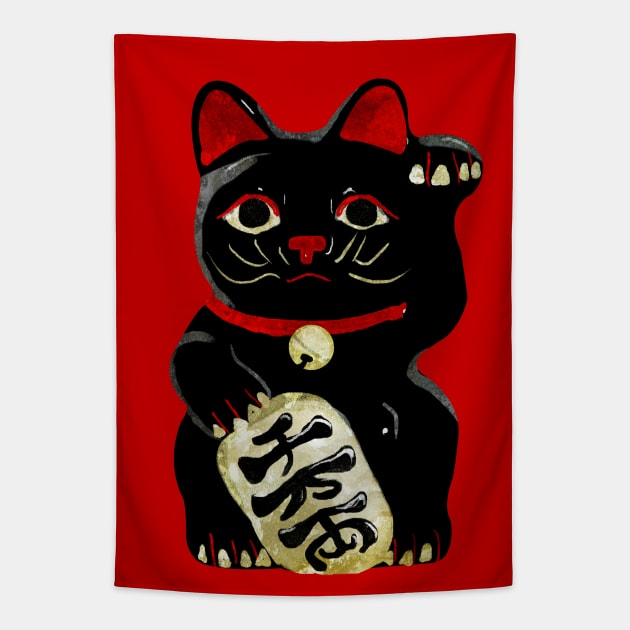 Lucky Black Cat Tapestry by KatherineBlowerDesigns