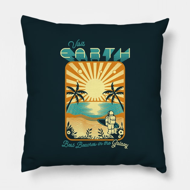 Astronaut Visit Earth Minimalist Surf Design by Tobe Fonseca Pillow by Tobe_Fonseca