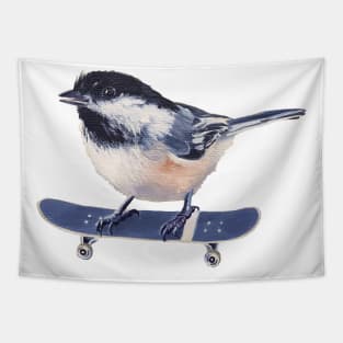 Why Fly When You Can Skate? - chickadee skateboard painting Tapestry