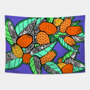 Orange Kumquat Fruits with Leaves and Flowers Tapestry