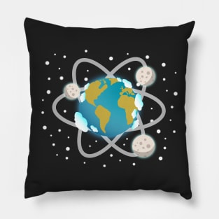 Atomic Earth with orbiting moons Pillow