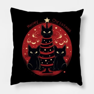 Meowy Christmas Christmas Tree Cat Lovers Gift Pillow