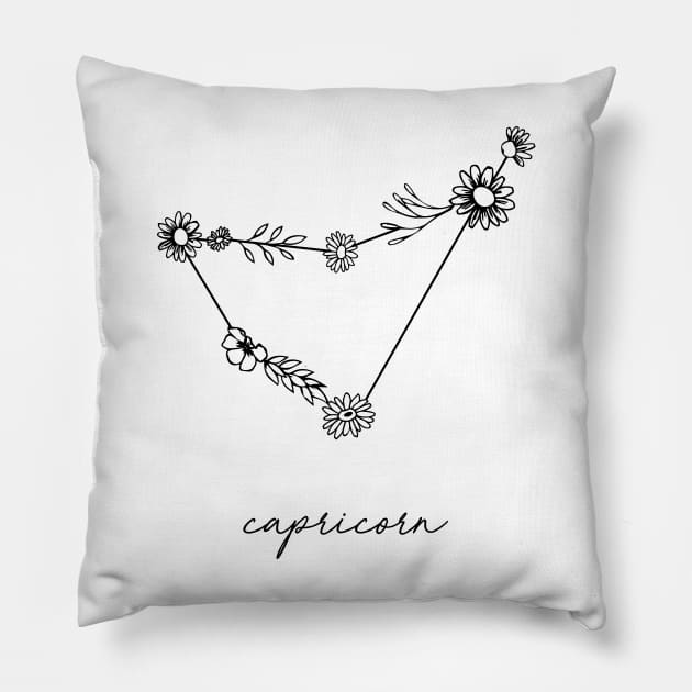 Capricorn Zodiac Wildflower Constellation Pillow by aterkaderk