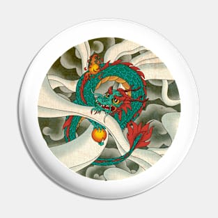 Minhwa: Asian Dragon with Magic Pearl E Type (Korean traditional/folk art) Pin