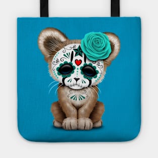 Blue Day of the Dead Sugar Skull Cougar Cub Tote