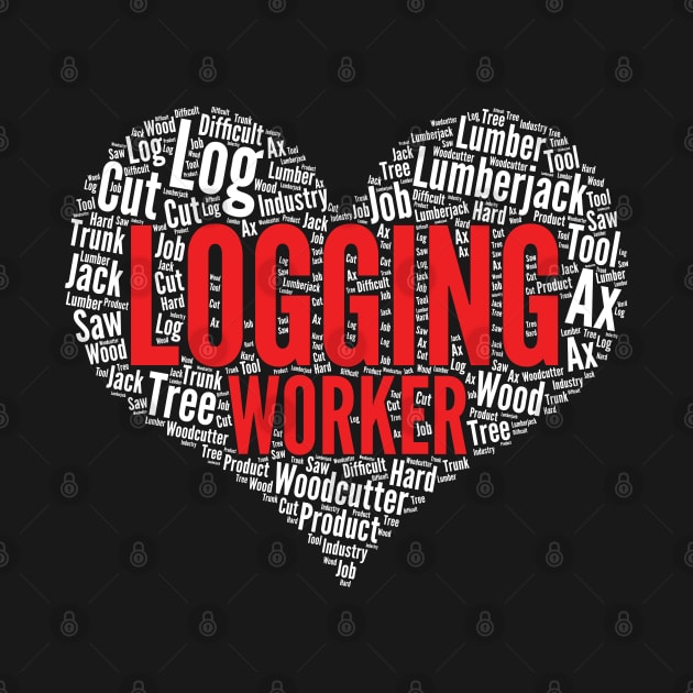 Logging worker Heart Shape Word Cloud Design print by theodoros20