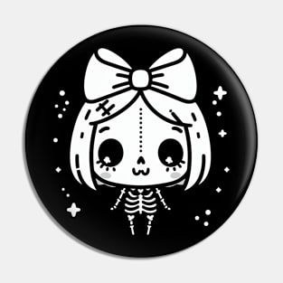 Cute Halloween Design on Skeleton Girl with a Big Bow | Cute Kawaii Ghost Pin