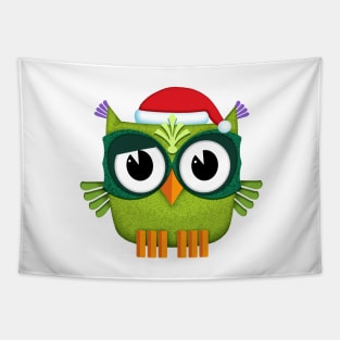 Owl Santa Claus green Tapestry