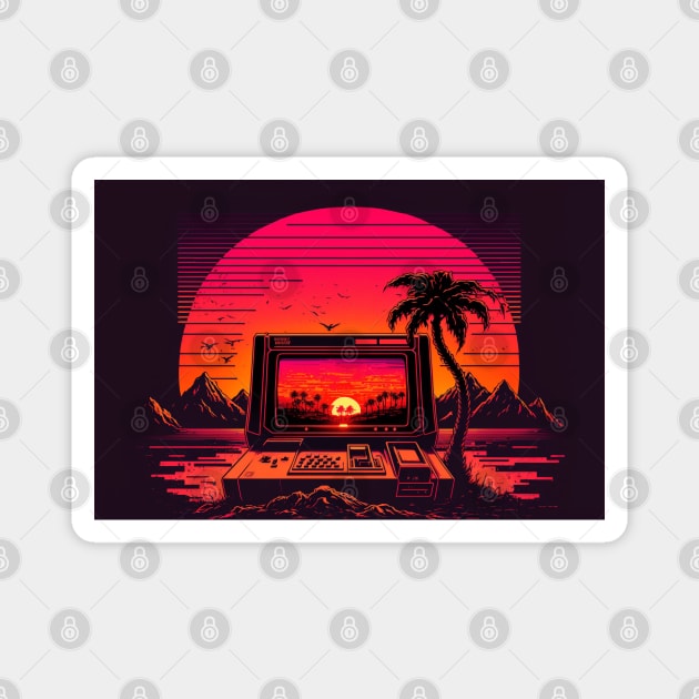 Synthwave Sunrise Of Gaming Magnet by Nightarcade