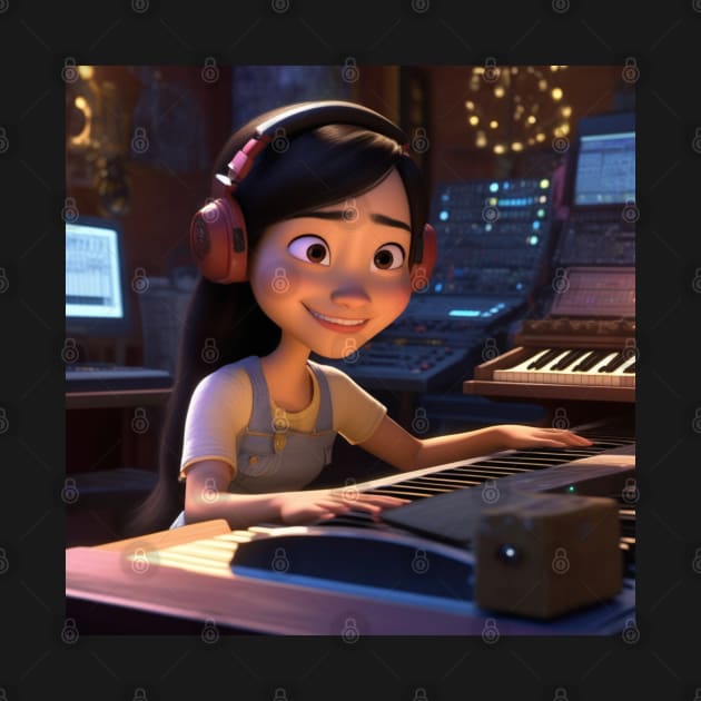 A Female Keyboard Player As A Pixar Cartoon Character by Musical Art By Andrew