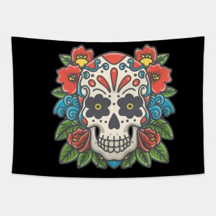 Floral Skull tattoo art Tapestry