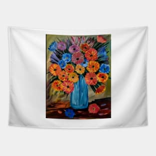 Some mixed flowers with metallic blue vase Tapestry