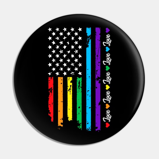 Gay Pride Rainbow Love American Flag Pin by TMSTORE